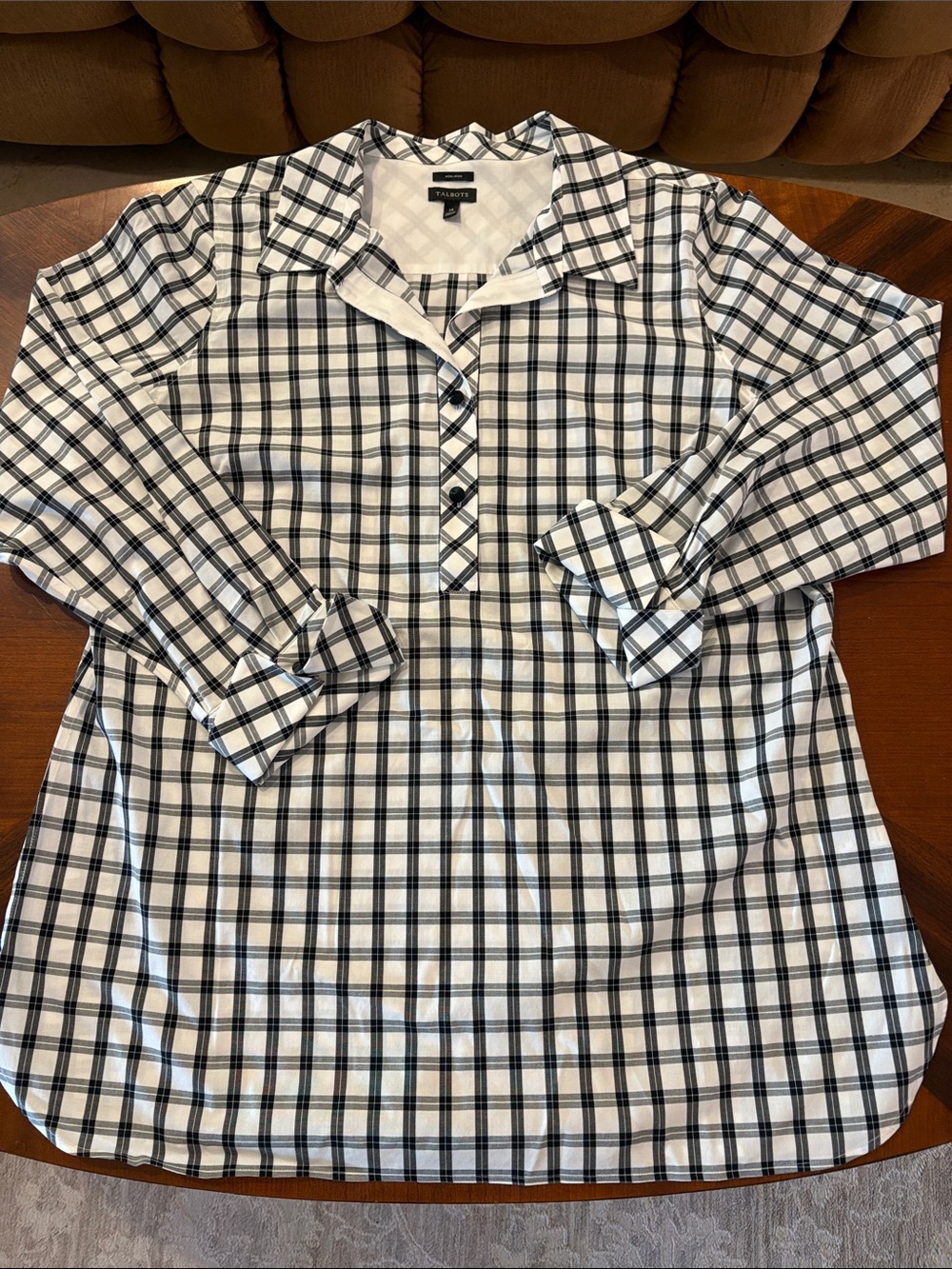 Talbots Women’s Black and White Plaid Tunic Shirt